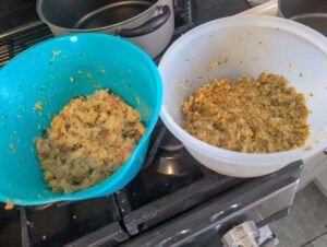 Two different doughs: with old bread and with stuffing mix