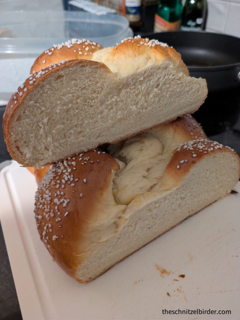 Freshly cut open Hefezopf