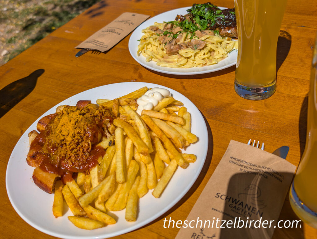 Curry Wurst with Fries at a Beergarden in Germany