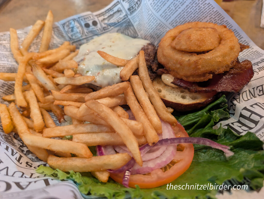 Burger with Fries at Petoskey Brewing Co